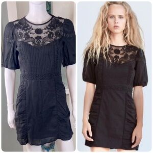 Zara Black Lace Mini Dress crochet lace embroidered small